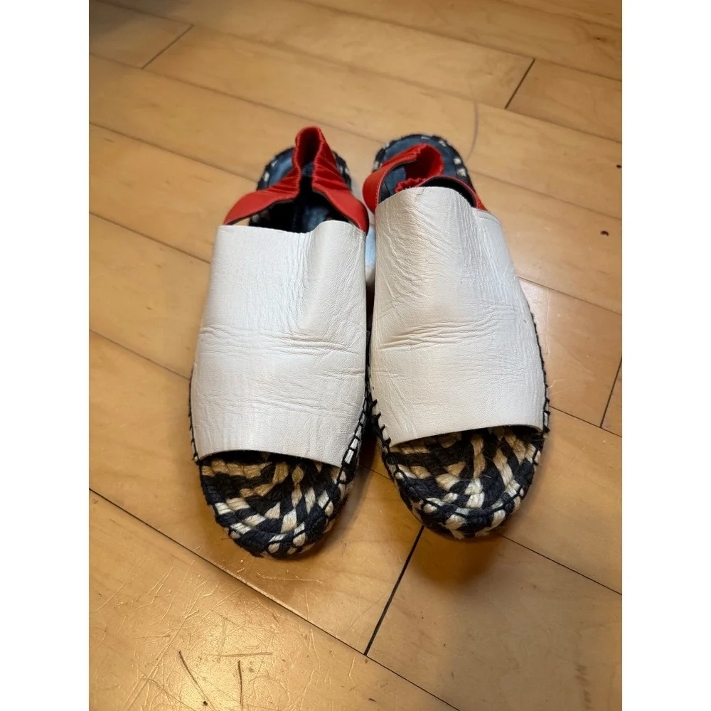 Proenza Schouler White Leather Red Slingback Espadrille Sandals Size‎ 39